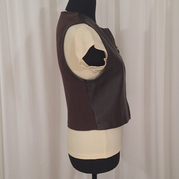 Objects D’Art Brown Pleather & Knit Vest Size Med 90s Artsy Vintage Made in USA - Picture 6 of 16